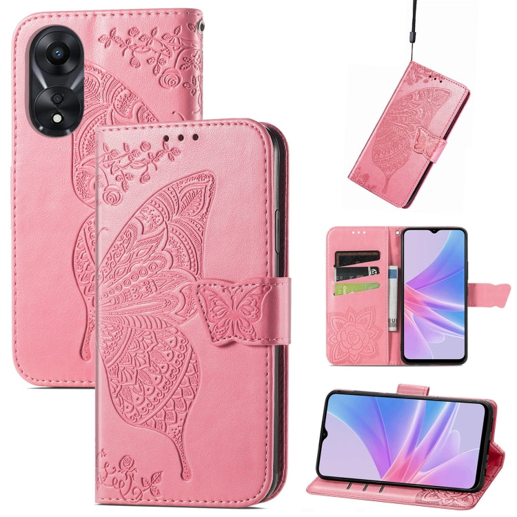 For OPPO A58 4G Butterfly Love Flower Embossed Leather Phone Case(Pink) - OPPO Cases by PMC Jewellery | Online Shopping South Africa | PMC Jewellery | Buy Now Pay Later Mobicred