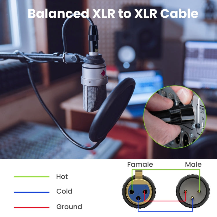 JUNSUNMAY XLR Male to Female Mic Cord 3 Pin Audio Cable Balanced Shielded Cable, Length:2m - Microphone Audio Cable & Connector by JUNSUNMAY | Online Shopping South Africa | PMC Jewellery | Buy Now Pay Later Mobicred