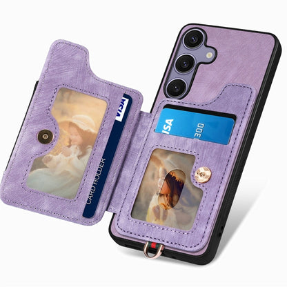 For Samsung Galaxy S25+ 5G Retro Skin-feel Ring Multi-card Wallet Phone Case(Purple) - Galaxy S25+ 5G Cases by PMC Jewellery | Online Shopping South Africa | PMC Jewellery | Buy Now Pay Later Mobicred