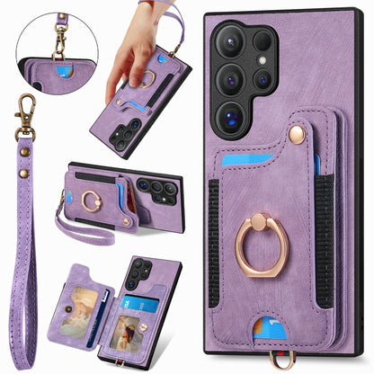 For Samsung Galaxy S25 Ultra 5G Retro Skin-feel Ring Multi-card Wallet Phone Case(Purple) - Galaxy S25 Ultra 5G Cases by PMC Jewellery | Online Shopping South Africa | PMC Jewellery | Buy Now Pay Later Mobicred