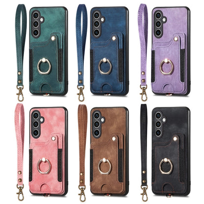 For Samsung Galaxy S25 5G Retro Skin-feel Ring Multi-card Wallet Phone Case(Purple) - Galaxy S25 5G Cases by PMC Jewellery | Online Shopping South Africa | PMC Jewellery | Buy Now Pay Later Mobicred