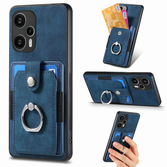 For Xiaomi Poco F5 Retro Skin-feel Ring Card Wallet Phone Case(Blue) - Xiaomi Cases by PMC Jewellery | Online Shopping South Africa | PMC Jewellery