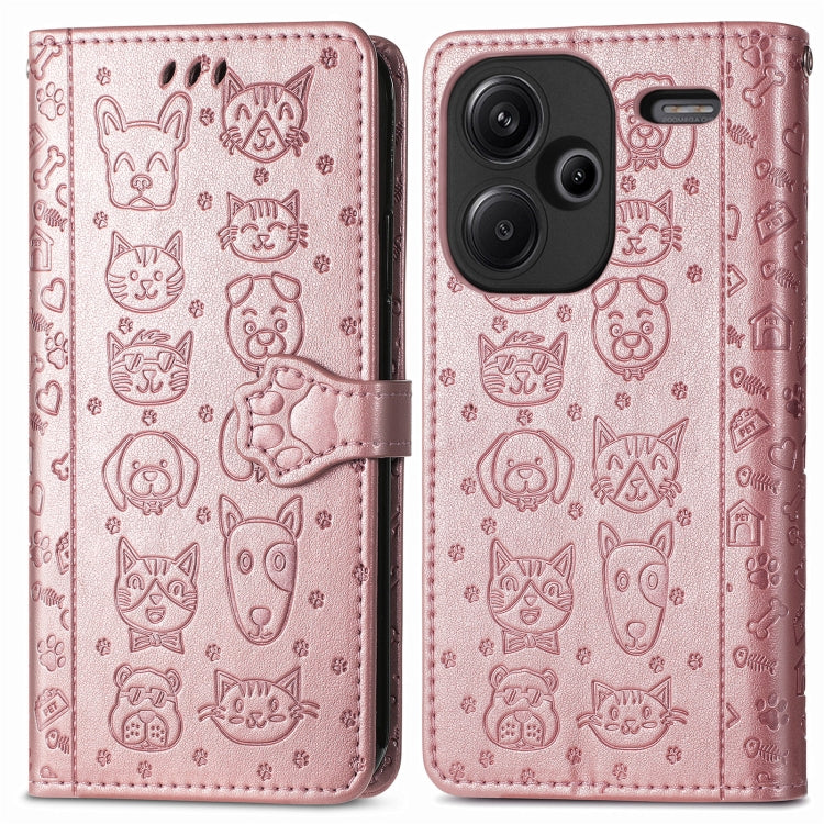 For Xiaomi Redmi Note 13 Pro+ Cat and Dog Embossed Leather Phone Case(Rose Gold) - Note 13 Pro+ Cases by PMC Jewellery | Online Shopping South Africa | PMC Jewellery