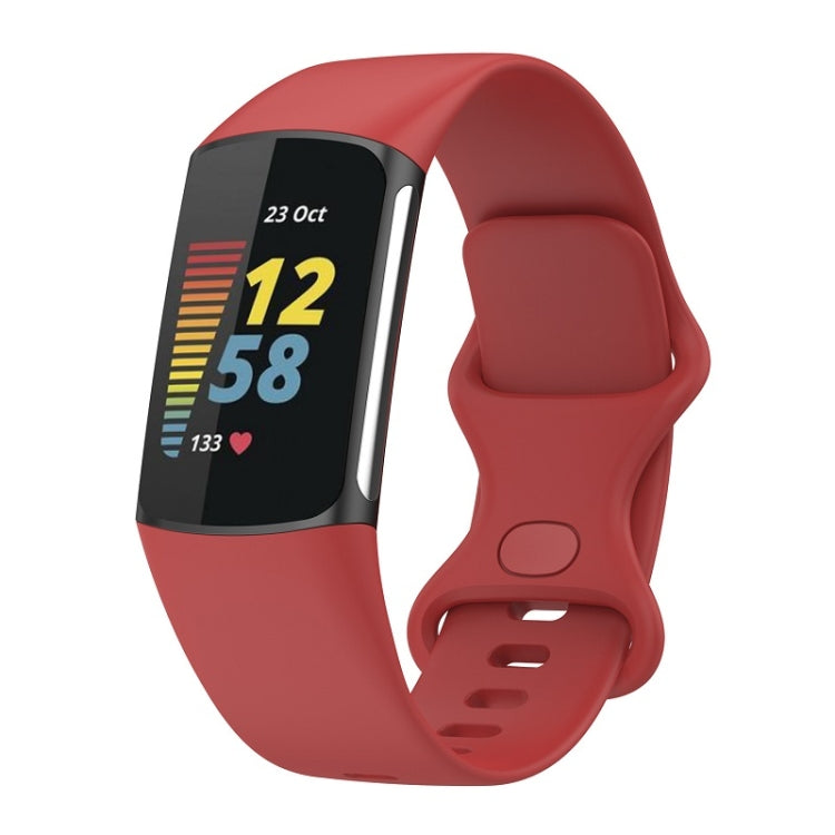 For Fitbit Charge 6 Solid Color Butterfly Buckle Silicone Watch Band, Size:L Size(Red) - Watch Bands by PMC TechLife | Online Shopping South Africa | PMC TechLife | Buy Now Pay Later Mobicred