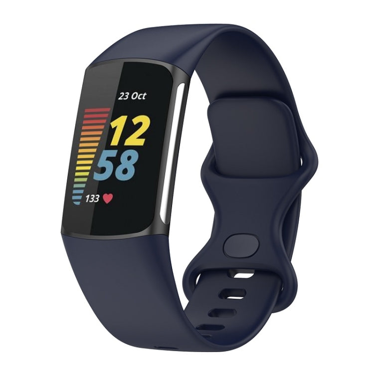 For Fitbit Charge 6 Solid Color Butterfly Buckle Silicone Watch Band, Size:L Size(Dark Blue) - free shipping - PMC TechLife - Order now!