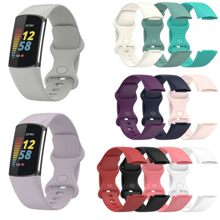 For Fitbit Charge 6 Solid Color Butterfly Buckle Silicone Watch Band, Size:S Size(Pink) - Watch Bands by PMC Jewellery | Online Shopping South Africa | PMC Jewellery | Buy Now Pay Later Mobicred