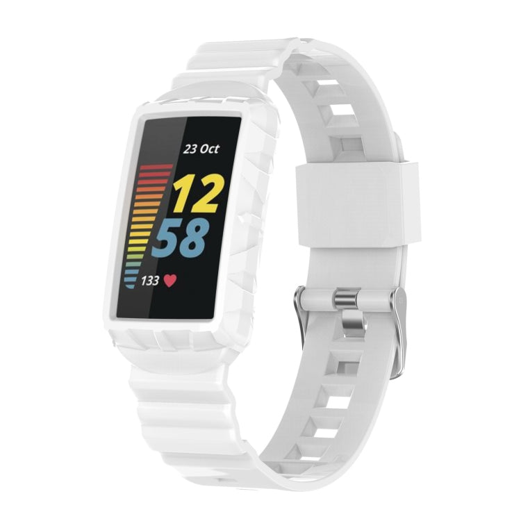 For Fitbit Charge 6 / 5 / 4 / 3 Armor Integrated TPU Watch Band(White) - Watch Bands by PMC Jewellery | Online Shopping South Africa | PMC Jewellery | Buy Now Pay Later Mobicred