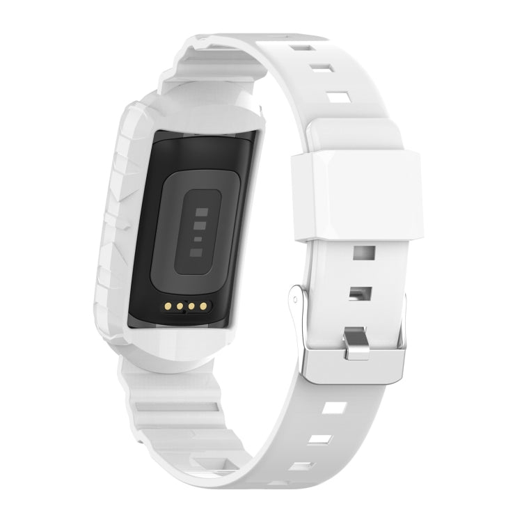 For Fitbit Charge 6 / 5 / 4 / 3 Armor Integrated TPU Watch Band(White) - Watch Bands by PMC TechLife | Online Shopping South Africa | PMC TechLife | Buy Now Pay Later Mobicred