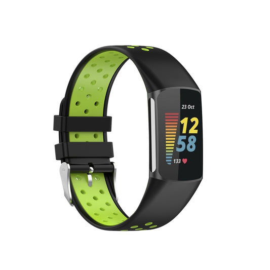 For Fitbit Charge 6 Dual Color Breathable Silicone Watch Band(Black+Lime) - Watch Bands by PMC Jewellery | Online Shopping South Africa | PMC Jewellery | Buy Now Pay Later Mobicred