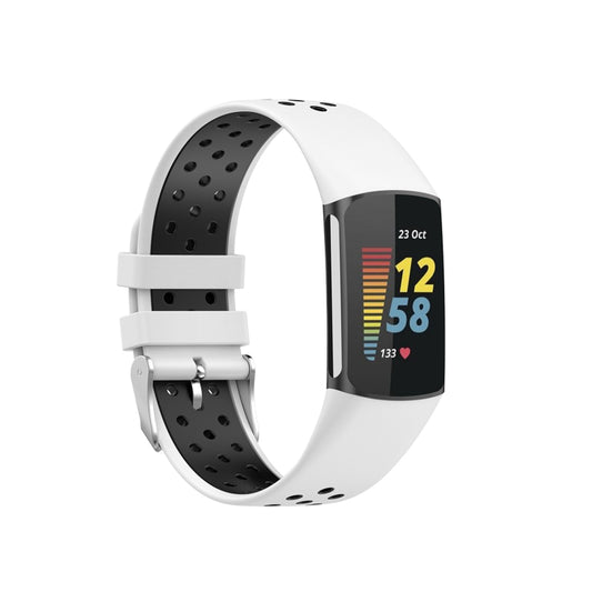 For Fitbit Charge 6 Dual Color Breathable Silicone Watch Band(White+Black) - Watch Bands by PMC Jewellery | Online Shopping South Africa | PMC Jewellery | Buy Now Pay Later Mobicred