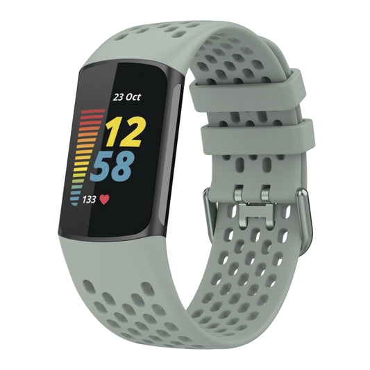 For Fitbit Charge 5 Solid Color Breathable Sports Silicone Watch Band(Gray) - Watch Bands by PMC Jewellery | Online Shopping South Africa | PMC Jewellery | Buy Now Pay Later Mobicred