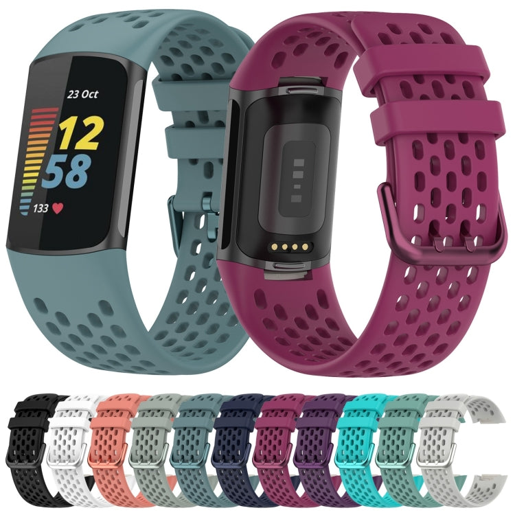 For Fitbit Charge 5 Solid Color Breathable Sports Silicone Watch Band(Wine Red) - Watch Bands by PMC TechLife | Online Shopping South Africa | PMC TechLife | Buy Now Pay Later Mobicred