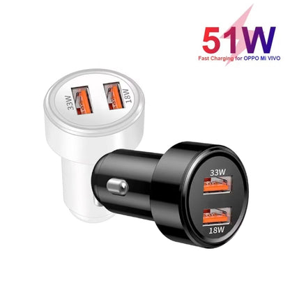 51W Dual Port QC3.0 USB 33W + 18W Fully Compatible Car Charger(White) - Car Charger by PMC Jewellery | Online Shopping South Africa | PMC Jewellery | Buy Now Pay Later Mobicred