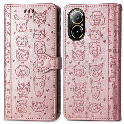 For Realme C67 4G Cat and Dog Embossed Leather Phone Case(Rose Gold) - C67 Cases by PMC Jewellery | Online Shopping South Africa | PMC Jewellery | Buy Now Pay Later Mobicred