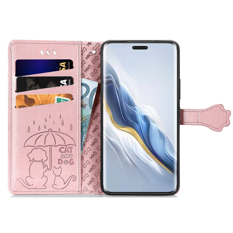 For Honor Magic6 Pro Cat and Dog Embossed Leather Phone Case(Rose Gold) - Honor Cases by PMC Jewellery | Online Shopping South Africa | PMC Jewellery | Buy Now Pay Later Mobicred