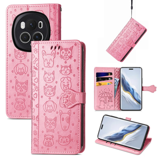 For Honor Magic6 Pro Cat and Dog Embossed Leather Phone Case(Pink) - Honor Cases by PMC Jewellery | Online Shopping South Africa | PMC Jewellery | Buy Now Pay Later Mobicred