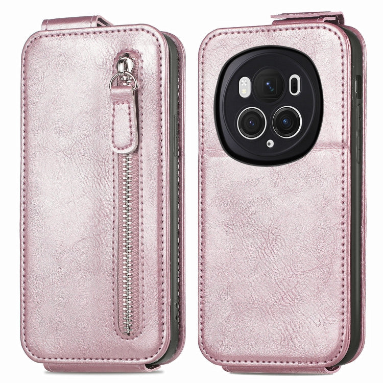 For Honor Magic6 Pro Zipper Wallet Vertical Flip Leather Phone Case(Pink) - Honor Cases by PMC Jewellery | Online Shopping South Africa | PMC Jewellery | Buy Now Pay Later Mobicred