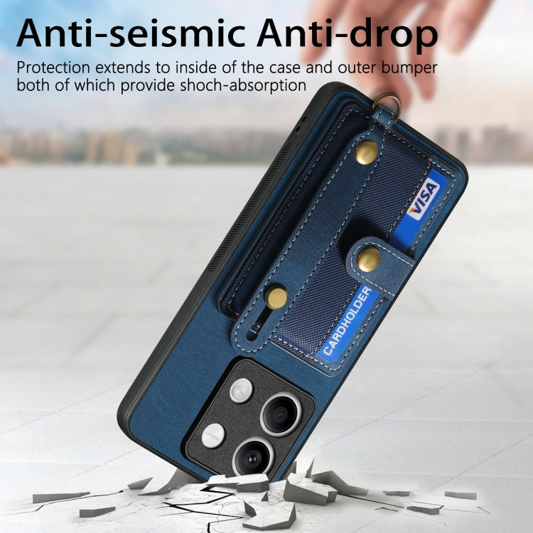 For Xiaomi Redmi Note 13 Retro Cross Wristband Wallet Leather Back Phone Case(Blue) - Xiaomi Cases by PMC TechLife | Online Shopping South Africa | PMC TechLife | Buy Now Pay Later Mobicred