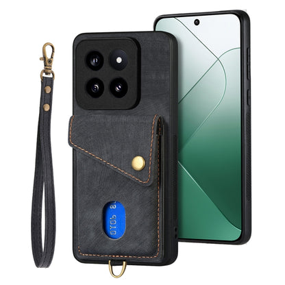 For Xiaomi 14 Pro Retro Card Wallet Fold Leather Phone Case with Strap(Black) - 14 Pro Cases by PMC Jewellery | Online Shopping South Africa | PMC Jewellery | Buy Now Pay Later Mobicred