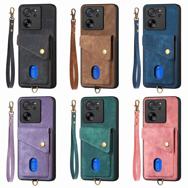 For Xiaomi 14 Pro Retro Card Wallet Fold Leather Phone Case with Strap(Black) - 14 Pro Cases by PMC TechLife | Online Shopping South Africa | PMC TechLife | Buy Now Pay Later Mobicred
