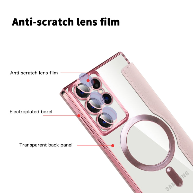 For Samsung Galaxy S22 Ultra 5G MagSafe Magnetic RFID Anti-theft Leather Phone Case(Pink) - Galaxy S22 Ultra 5G Cases by PMC Jewellery | Online Shopping South Africa | PMC Jewellery