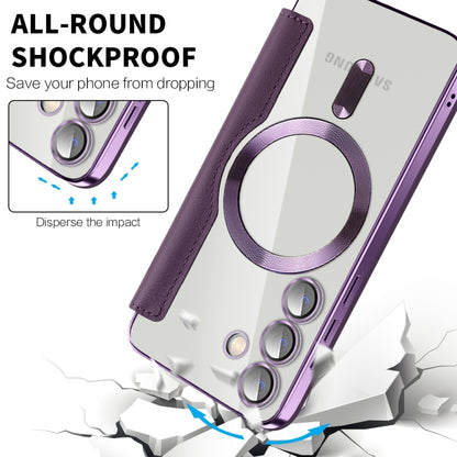 For Samsung Galaxy S25 5G Shield MagSafe RFID Anti-theft Leather Phone Case(Purple) - Galaxy S25 5G Cases by PMC Jewellery | Online Shopping South Africa | PMC Jewellery | Buy Now Pay Later Mobicred