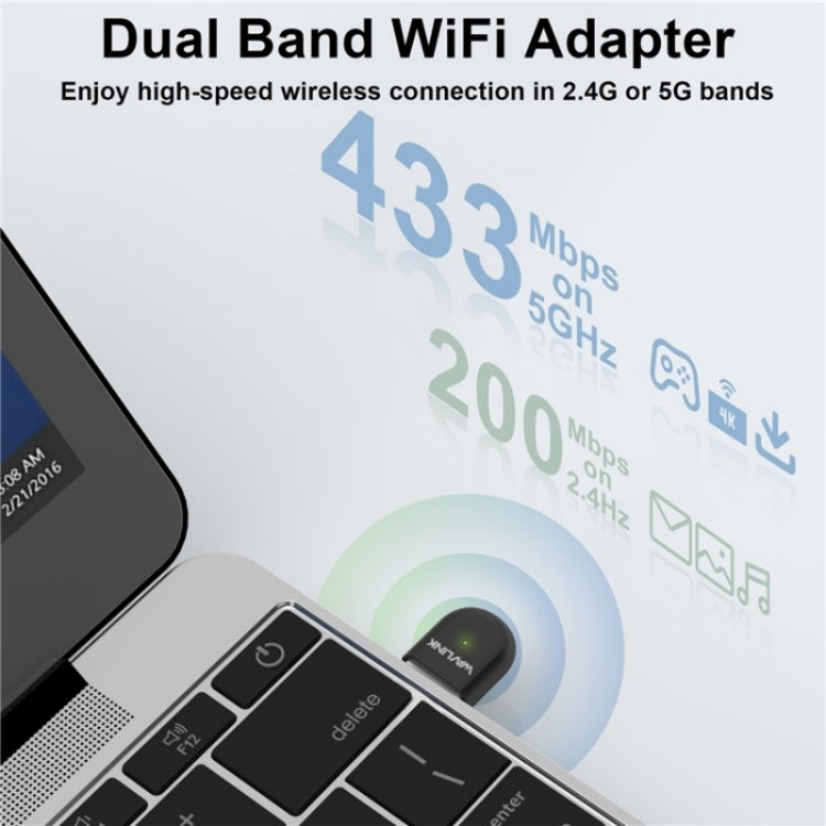 WAVLINK WN691A1F 5GHz / 2.4GHz Wireless Dongle AC650 USB 2.0 WiFi Adapter - free shipping - PMC Jewellery - Order now!