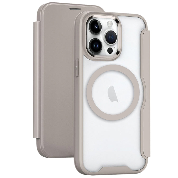 For iPhone 12 Pro MagSafe RFID Blocking Adsorption Flip Leather Phone Case(Khaki) - iPhone 12 / 12 Pro Cases by PMC TechLife | Online Shopping South Africa | PMC TechLife