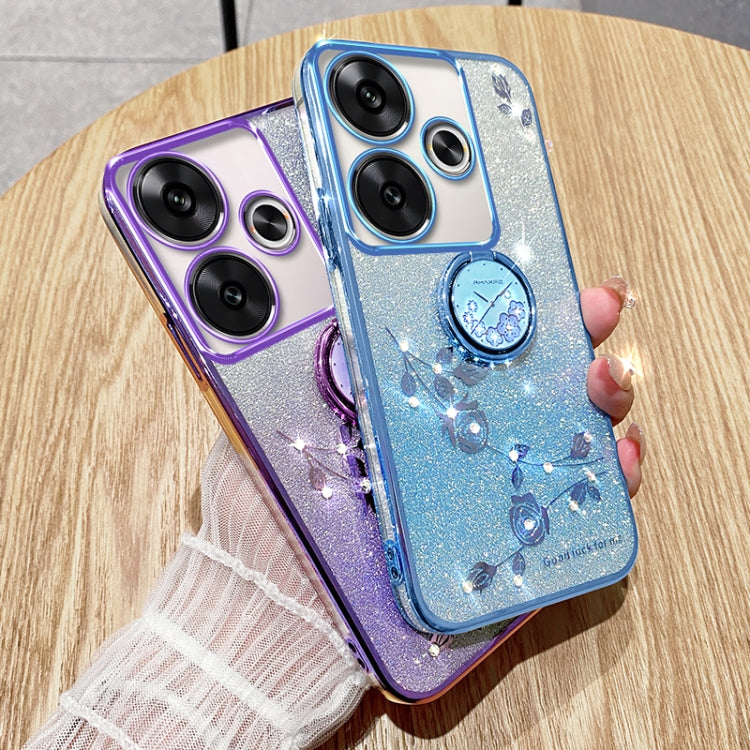 For Xiaomi Redmi Turbo 3 Gradient Glitter Immortal Flower Ring All-inclusive Phone Case(Blue) - Xiaomi Cases by PMC TechLife | Online Shopping South Africa | PMC TechLife | Buy Now Pay Later Mobicred