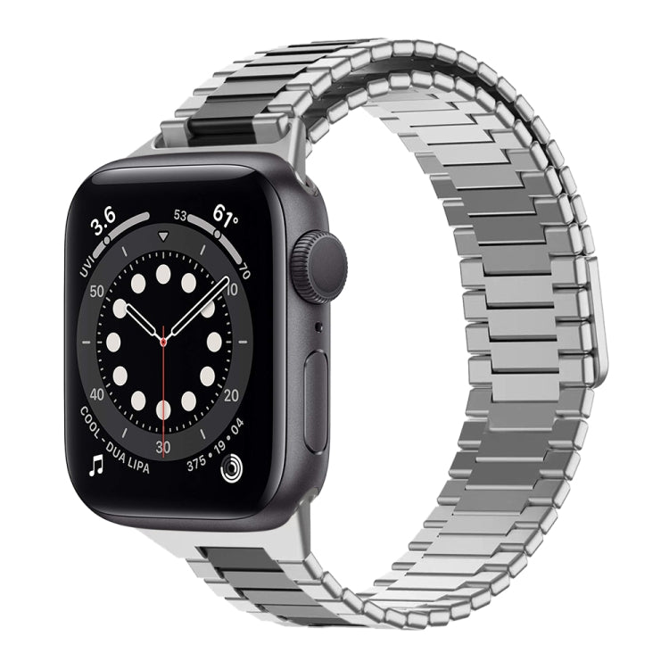 For Apple Watch Series 6 44mm Bamboo Magnetic Stainless Steel Metal Watch Strap(Silver Black) - Watch Bands by PMC Jewellery | Online Shopping South Africa | PMC Jewellery