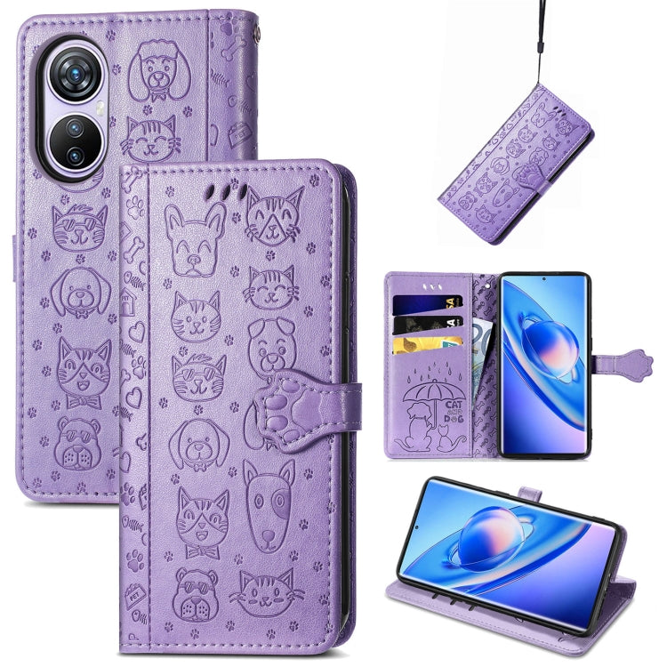 For Blackview A200 Pro Cat and Dog Embossed Leather Phone Case(Purple) - More Brand by PMC TechLife | Online Shopping South Africa | PMC TechLife