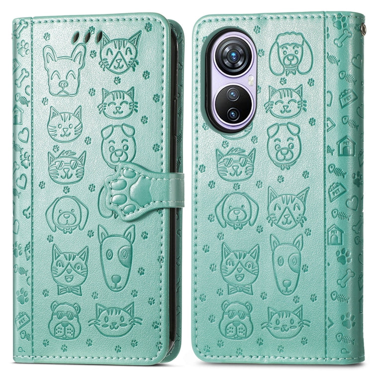 For Blackview A200 Pro Cat and Dog Embossed Leather Phone Case(Green) - More Brand by PMC Jewellery | Online Shopping South Africa | PMC Jewellery