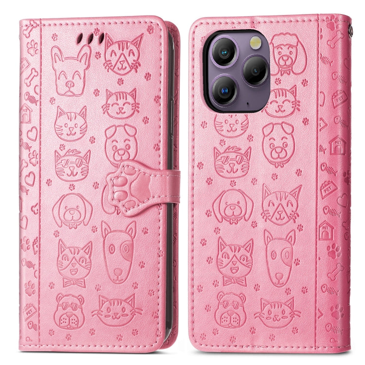 For Blackview A96 Cat and Dog Embossed Leather Phone Case(Pink) - More Brand by PMC Jewellery | Online Shopping South Africa | PMC Jewellery