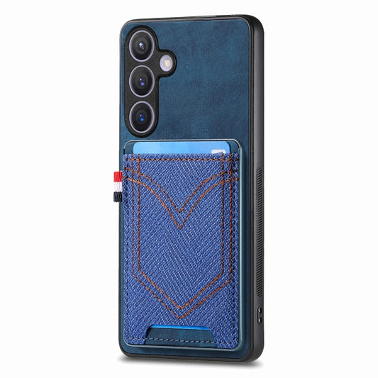 For Samsung Galaxy S25 5G Denim Texture Leather Skin Phone Case with Card Slot(Blue) - Galaxy S25 5G Cases by PMC Jewellery | Online Shopping South Africa | PMC Jewellery | Buy Now Pay Later Mobicred