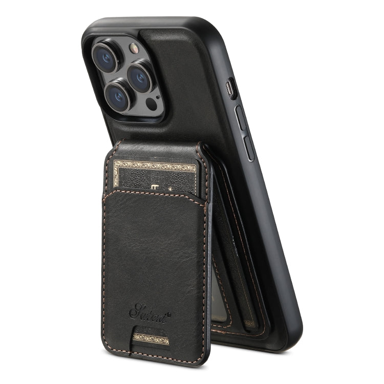 For iPhone 15 Pro Max Suteni H15 MagSafe Oil Eax Leather Detachable Wallet Back Phone Case(Black) - iPhone 15 Pro Max Cases by Suteni | Online Shopping South Africa | PMC Jewellery