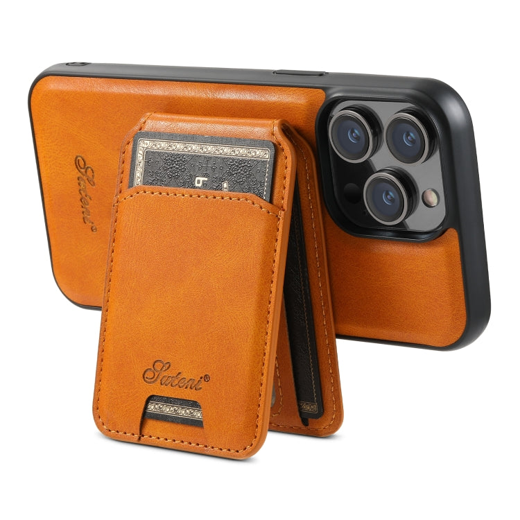 For iPhone 15 Pro Max Suteni H15 MagSafe Oil Eax Leather Detachable Wallet Back Phone Case(Khaki) - free shipping - PMC Jewellery - Order now!