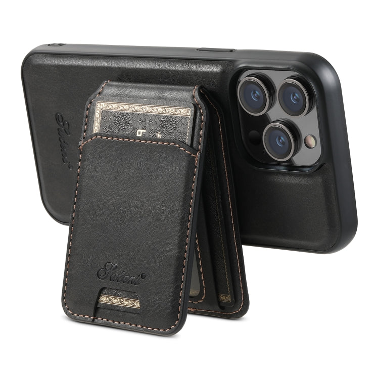 For iPhone 13 Pro Max Suteni H15 MagSafe Oil Eax Leather Detachable Wallet Back Phone Case(Black) - iPhone 13 Pro Max Cases by Suteni | Online Shopping South Africa | PMC Jewellery