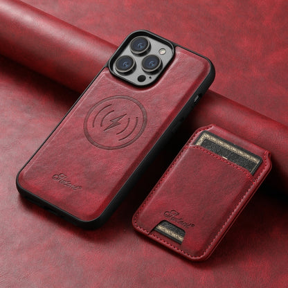 For iPhone 13 Suteni H15 MagSafe Oil Eax Leather Detachable Wallet Back Phone Case(Red) - iPhone 13 Cases by Suteni | Online Shopping South Africa | PMC Jewellery | Buy Now Pay Later Mobicred