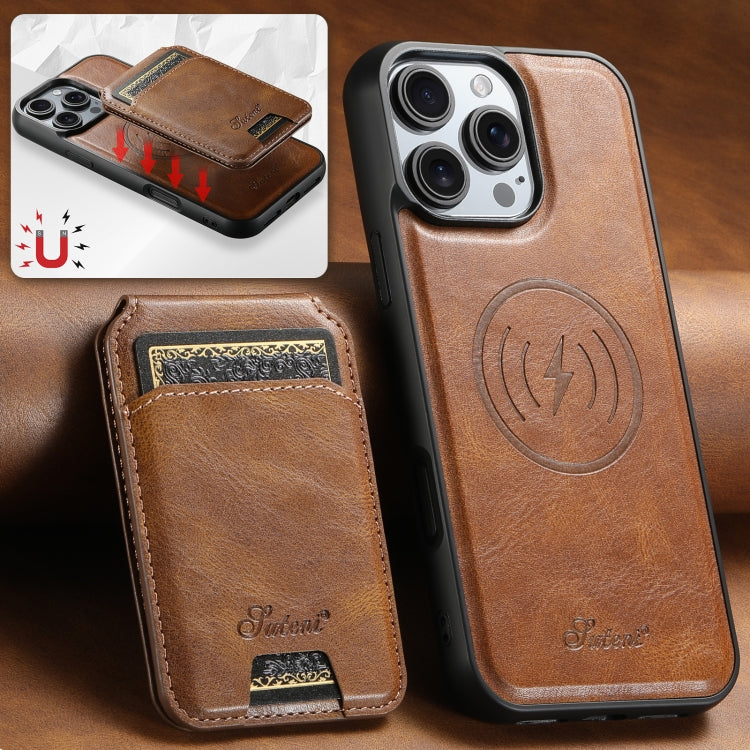 For iPhone 16 Pro Suteni H15 MagSafe Oil Eax Leather Detachable Wallet Back Phone Case(Brown) - iPhone 16 Pro Cases by Suteni | Online Shopping South Africa | PMC Jewellery | Buy Now Pay Later Mobicred