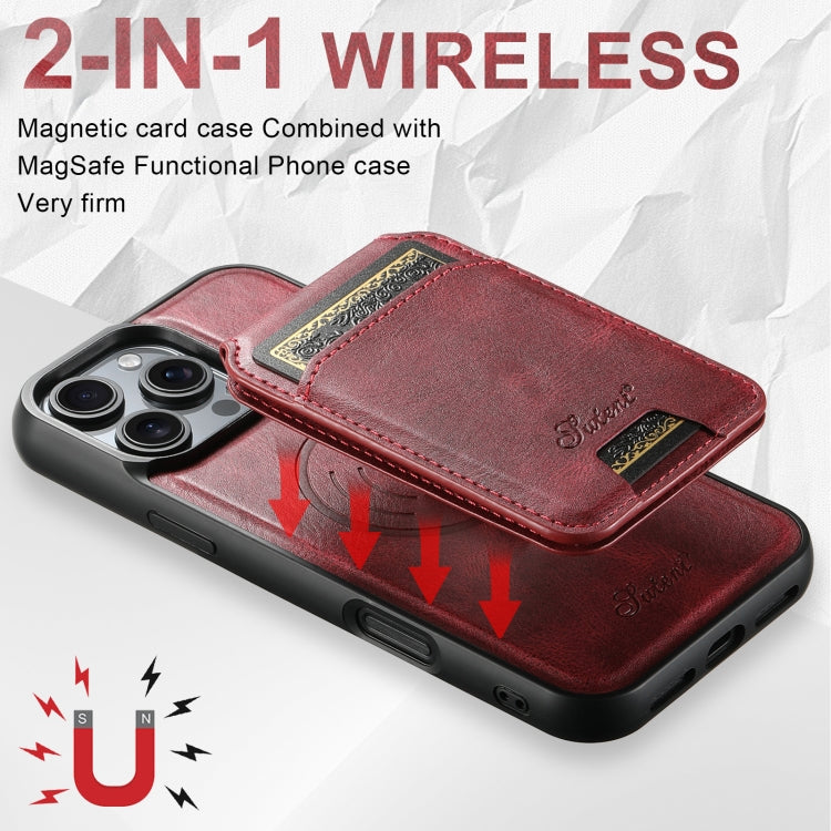 For iPhone 16 Pro Suteni H15 MagSafe Oil Eax Leather Detachable Wallet Back Phone Case(Red) - iPhone 16 Pro Cases by Suteni | Online Shopping South Africa | PMC Jewellery | Buy Now Pay Later Mobicred