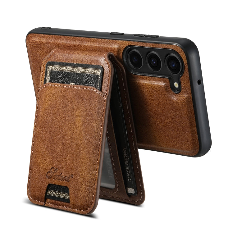 For Samsung Galaxy S23+ 5G Suteni H15 MagSafe Oil Eax Leather Detachable Wallet Back Phone Case(Brown) - Galaxy S23+ 5G Cases by Suteni | Online Shopping South Africa | PMC Jewellery