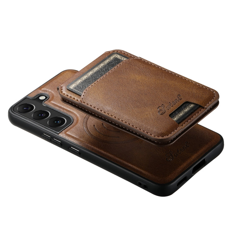 For Samsung Galaxy S22+ 5G Suteni H15 MagSafe Oil Eax Leather Detachable Wallet Back Phone Case(Brown) - Galaxy S22 5G Cases by Suteni | Online Shopping South Africa | PMC Jewellery