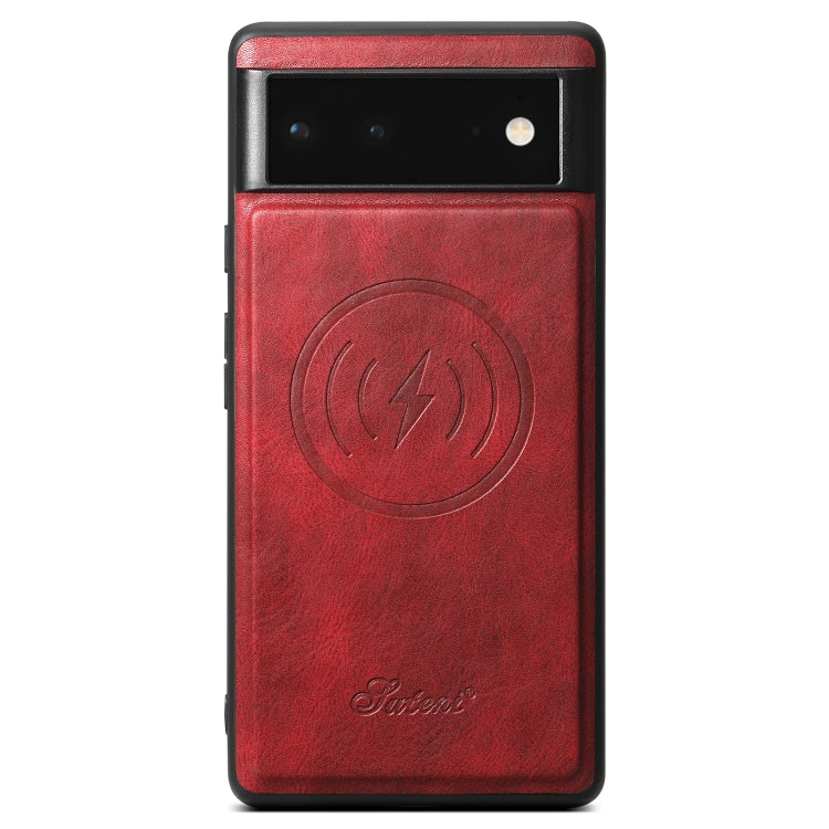 For Google Pixel 6a Suteni H15 Oil Eax Leather Detachable Wallet Back Phone Case(Red) - Google Cases by Suteni | Online Shopping South Africa | PMC Jewellery | Buy Now Pay Later Mobicred