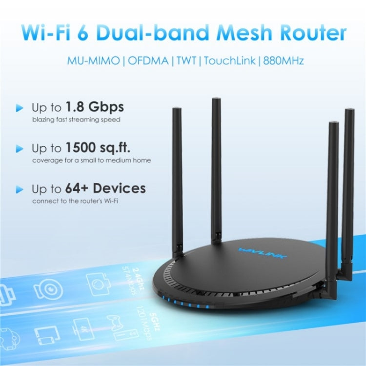 WAVLINK WN531AX2 AX1800 Dual Band Gigabit Wireless Internet Router WiFi 6 Repeater, Plug:US Plug - Wireless Routers by WAVLINK | Online Shopping South Africa | PMC Jewellery | Buy Now Pay Later Mobicred