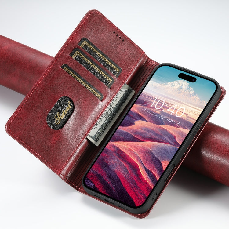 For iPhone 16 Suteni J02 Oil Wax Wallet Leather Phone Case(Red) - iPhone 16 Cases by Suteni | Online Shopping South Africa | PMC Jewellery | Buy Now Pay Later Mobicred