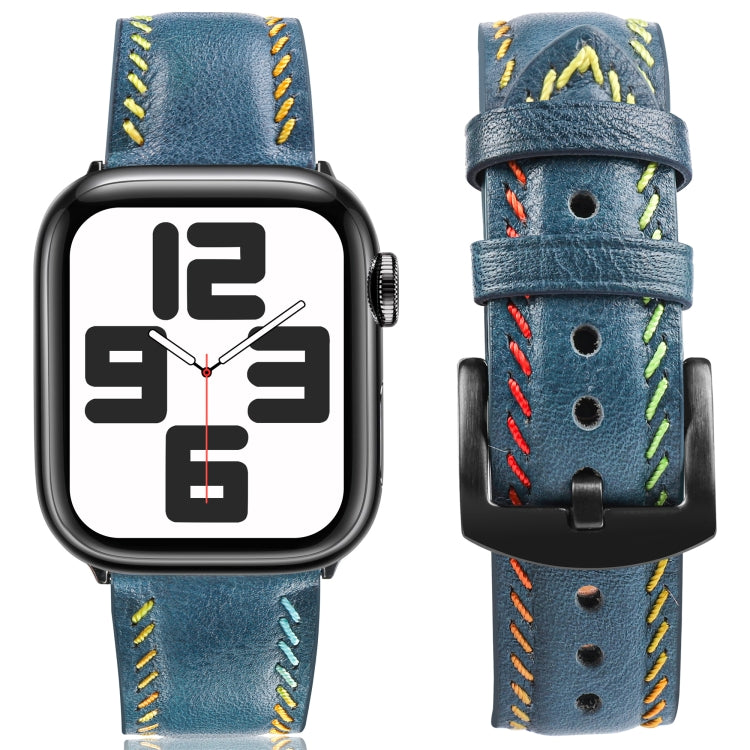 For Apple Watch Ultra 49mm Colorful Sewing Thread Leather Watch Band(Blue) - Watch Bands by PMC TechLife | Online Shopping South Africa | PMC TechLife