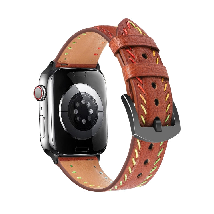 For Apple Watch Ultra 49mm Colorful Sewing Thread Leather Watch Band(Brown) - Watch Bands by PMC TechLife | Online Shopping South Africa | PMC TechLife | Buy Now Pay Later Mobicred