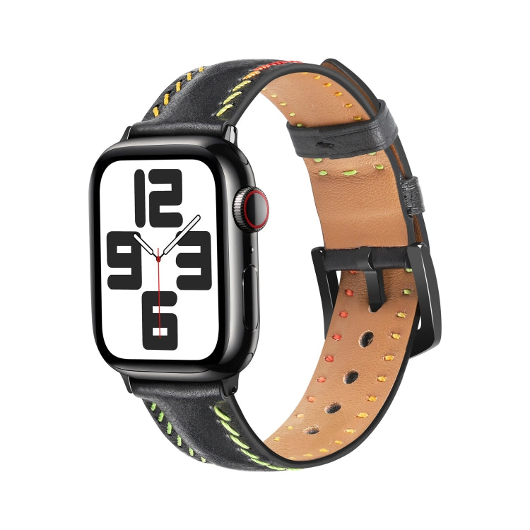 For  Apple Watch Series 5 40mm Colorful Sewing Thread Leather Watch Band(Black) - Watch Bands by PMC TechLife | Online Shopping South Africa | PMC TechLife