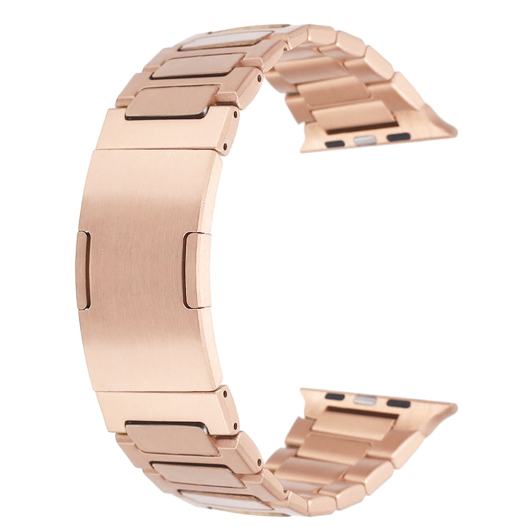 For Apple Watch SE 2023 44mm Stainless Steel H-Shaped Fold Buckle Watch Band(Rose Gold) - Watch Bands by PMC Jewellery | Online Shopping South Africa | PMC Jewellery