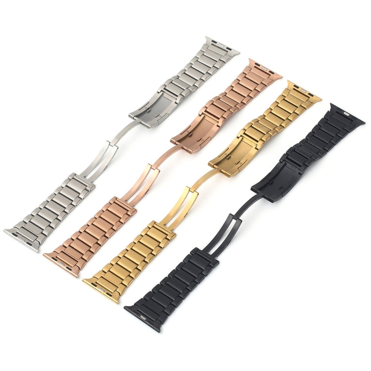 For Apple Watch SE 2023 40mm Stainless Steel H-Shaped Fold Buckle Watch Band(Rose Gold) - Watch Bands by PMC Jewellery | Online Shopping South Africa | PMC Jewellery